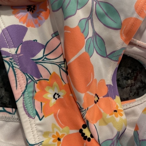 Cap sleeve One Shoulder bikini Top | Medium | Coral & purple - Picture 7 of 8